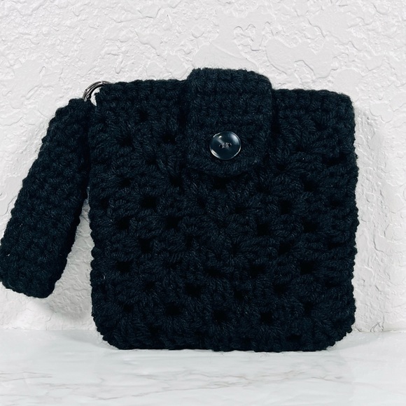 Hand Crafted Handbags - Black Crochet Wristlet Bag